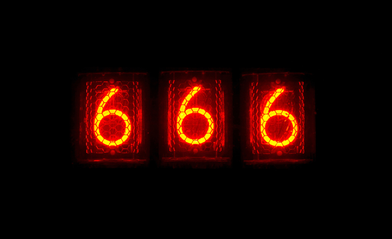Three nixie tubes glowing 666