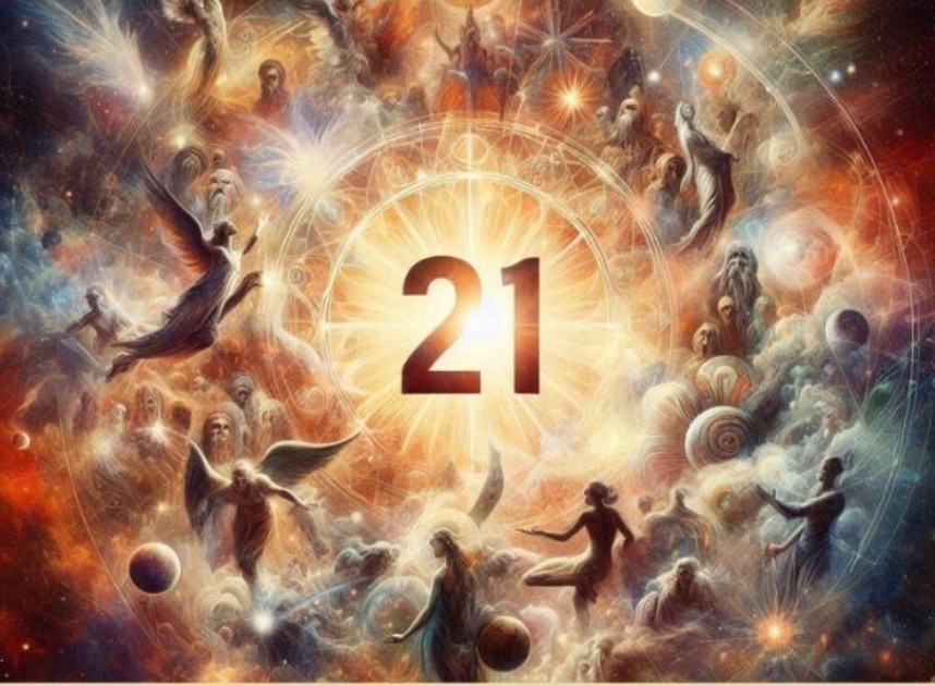 Ethereal cosmic 21 with angels and celestial figures